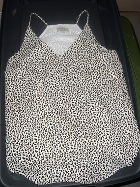LOFT Cream and Black Leopard Print V-Neck Cami